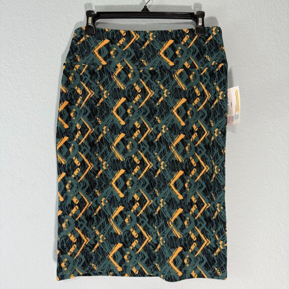 LuLaRoe Skirt Womens L Green Yellow Cassie Straight Midi Geometric Stretch NWT - Picture 8 of 9